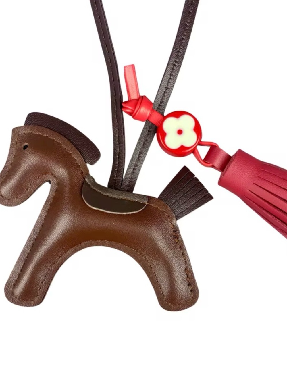 Brown Leather Horse Bag Charm with Red Tassel